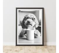 60 SECOND MAKEOVER Funny Labradoodle Drinking Coffee Print | Size: A3 60 SECOND MAKEOVER Multicolor A3