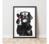 60 Second Makeover Limited Funny Labrador Drinking Wine Print Wall Art Posters Kitchen Wall Art Black And White Prints Pictures Poster Wine Gift Home Bar Accessories Pub Ideas No Frame - A3