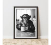 60 SECOND MAKEOVER Funny Monkey Drinking Coffee Print | Size: A4 60 SECOND MAKEOVER Multicolor A4