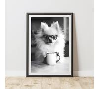 60 SECOND MAKEOVER Funny Pomeranian Drinking Coffee Print | Size: A3 60 SECOND MAKEOVER Multicolor A3