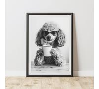 60 SECOND MAKEOVER Funny Poodle Drinking Coffee Print | Size: A4 60 SECOND MAKEOVER Multicolor A4