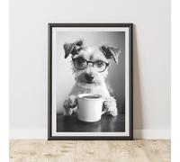 60 SECOND MAKEOVER Funny Terrier Drinking Coffee Print | Size: A4 60 SECOND MAKEOVER Multicolor A4