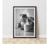 60 SECOND MAKEOVER Funny Turtle Drinking Coffee Print | Size: A4 60 SECOND MAKEOVER Multicolor A4