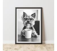 60 SECOND MAKEOVER Funny Yorkshire Terrier Drinking Coffee Print | Size: A4 60 SECOND MAKEOVER Multicolor A4