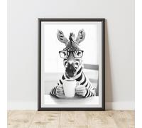 60 SECOND MAKEOVER Funny Zebra Drinking Coffee Print | Size: A3 60 SECOND MAKEOVER Multicolor A3