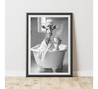 60 SECOND MAKEOVER Giraffe Coffee In The Bath Quirky Animal Print | Size: A3 60 SECOND MAKEOVER Multicolor A3