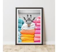 60 Second Makeover Giraffe Colourful Towels Print Wall Art Utility Room Accessories Bathroom Art Home Decoration Laundry Room Wall Decor Bathroom Accessories No Frame - A3