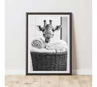 60 Second Makeover Giraffe Towels Laundry Basket Print Wall Art Utility Room Accessories Bathroom Art Home Decoration Laundry Room Wall Decor Bathroom Accessories No Frame - A4