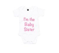 60 SECOND MAKEOVER Girl's I'm The Baby Sister Short Sleeve Baby Grow in White | Size: 3-6 m 60 SECOND MAKEOVER White 3-6 m