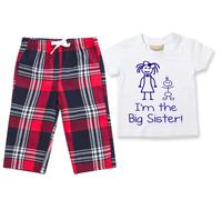 60 SECOND MAKEOVER Girl's I'm The Big Sister Pyjamas Children Trouser Bottoms Pyjama Set Sister in Red | Size: 9-10 Years 60 SECOND MAKEOVER Red 9-10 Years