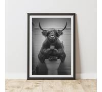 60 Second Makeover Limited Highland Cow Phone On Toilet Quirky Animal Print Bathroom Accessories Wall Art Posters Pictures For Bathroom Walls Home Accessories Home Decoration No Frame - A4