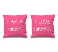 60 SECOND MAKEOVER I Am A Geek I Love Geeks Cushion Covers in Pink | Size: 40 cm x 40 cm 60 SECOND MAKEOVER Pink 40 cm x 40 cm