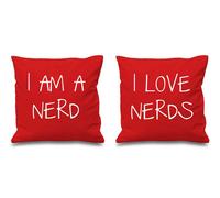 60 SECOND MAKEOVER I Am A Nerd I Love Nerds Cushion Covers in Red | Size: 40 cm x 40 cm 60 SECOND MAKEOVER Red 40 cm x 40 cm