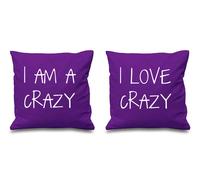 60 SECOND MAKEOVER I Am Crazy I Love Crazy Cushion Covers in Purple | Size: 40 cm x 40 cm 60 SECOND MAKEOVER Purple 40 cm x 40 cm