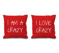 60 SECOND MAKEOVER I Am Crazy I Love Crazy Cushion Covers in Red | Size: 40 cm x 40 cm 60 SECOND MAKEOVER Red 40 cm x 40 cm