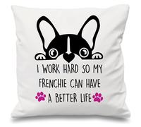 60 SECOND MAKEOVER I Work Hard So My Frenchie Can Have A Better Life White Cushion Cover 16" x 16" Mum Friend Gift French Bull Dog 60 SECOND MAKEOVER White 40 cm x 40 cm