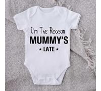 60 SECOND MAKEOVER I'm The Reason Mummy's Late Short Sleeve Baby Grow in White | Size: 3-6 m 60 SECOND MAKEOVER White 3-6 m