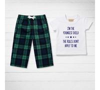 60 SECOND MAKEOVER I'm The Youngest The Rules Don't Apply To Me Pyjamas Set in Green | Size: 5-6 Years 60 SECOND MAKEOVER Green 5-6 Years