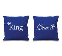 60 SECOND MAKEOVER King & Queen Crown Blue Cushion Covers 16" x 16" Couples Cushions Valentines Anniversary Boyfriend Girlfriend Bedroom 60 SECOND MAKEOVER Blue 40 cm x 40 cm