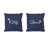 60 SECOND MAKEOVER King & Queen Crown Navy Cushion Covers 16" x 16" Couples Cushions Valentines Anniversary Boyfriend Girlfriend Bedroom 60 SECOND MAKEOVER Navy 40 cm x 40 cm