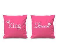 60 SECOND MAKEOVER King & Queen Crown Pink Cushion Covers 16" x 16" Couples Cushions Valentines Anniversary Boyfriend Girlfriend Bedroom 60 SECOND MAKEOVER Pink 40 cm x 40 cm