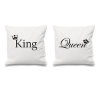 60 SECOND MAKEOVER King & Queen Crown White Cushion Covers 16" x 16" Couples Cushions Valentines Anniversary Boyfriend Girlfriend Bedroom 60 SECOND MAKEOVER White 40 cm x 40 cm