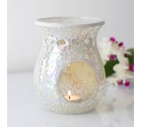 60 SECOND MAKEOVER Large White Iridescent Crackle Mosaic Oil Burner Warmer Mirror 60 SECOND MAKEOVER White