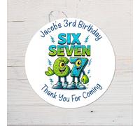 60 Second Makeover Limited 25 x Kids 67 Personalised Birthday Vinyl Stickers, 6 7 Six Seven Thank You for Coming Circle Stickers Custom Waterproof Party Bag Labels Sweet Cone Labels 4.5cm