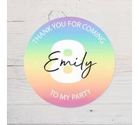 60 Second Makeover Limited 25 x Pastel Personalised Name and Number Birthday Vinyl Stickers, Thank You for Coming Circle Stickers Custom Waterproof Party Bag Labels Sweet Cone Labels 4.5cm