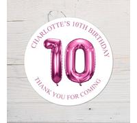 60 Second Makeover Limited 25 x Personalised 10th Birthday Vinyl Stickers, Thank You for Coming Circle Stickers Custom Waterproof Party Bag Labels Sweet Cone Labels 4.5cm - Hot Pink
