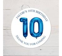 60 Second Makeover Limited 25 x Personalised 10th Birthday Vinyl Stickers, Thank You for Coming Circle Stickers Custom Waterproof Party Bag Labels Sweet Cone Labels 4.5cm - Blue