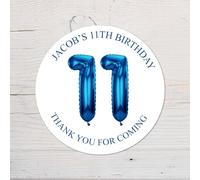 60 Second Makeover Limited 25 x Personalised 11th Birthday Vinyl Stickers, Thank You for Coming Circle Stickers Custom Waterproof Party Bag Labels Sweet Cone Labels 4.5cm - Blue