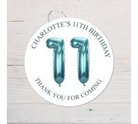 60 Second Makeover Limited 25 x Personalised 11th Birthday Vinyl Stickers, Thank You for Coming Circle Stickers Custom Waterproof Party Bag Labels Sweet Cone Labels 4.5cm - Aqua