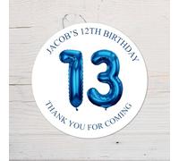 60 Second Makeover Limited 25 x Personalised 13th Birthday Vinyl Stickers, Thank You for Coming Circle Stickers Custom Waterproof Party Bag Labels Sweet Cone Labels 4.5cm - Blue