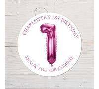 60 Second Makeover Limited 25 x Personalised 1st Birthday Vinyl Stickers, Thank You for Coming Circle Stickers Custom Waterproof Party Bag Labels Sweet Cone Labels 4.5cm - Hot Pink