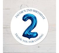 60 Second Makeover Limited 25 x Personalised 2nd Birthday Vinyl Stickers, Thank You for Coming Circle Stickers Custom Waterproof Party Bag Labels Sweet Cone Labels 4.5cm - Blue