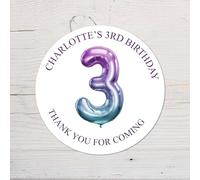 60 Second Makeover Limited 25 x Personalised 3rd Birthday Vinyl Stickers, Thank You for Coming Circle Stickers Custom Waterproof Party Bag Labels Sweet Cone Labels 4.5cm - Ombre