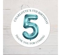 60 Second Makeover Limited 25 x Personalised 5th Birthday Vinyl Stickers, Thank You for Coming Circle Stickers Custom Waterproof Party Bag Labels Sweet Cone Labels 4.5cm - Aqua