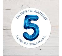 60 Second Makeover Limited 25 x Personalised 5th Birthday Vinyl Stickers, Thank You for Coming Circle Stickers Custom Waterproof Party Bag Labels Sweet Cone Labels 4.5cm - Blue