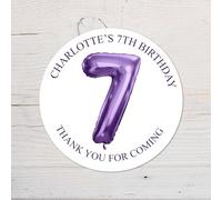 60 Second Makeover Limited 25 x Personalised 7th Birthday Vinyl Stickers, Thank You for Coming Circle Stickers Custom Waterproof Party Bag Labels Sweet Cone Labels 4.5cm - Purple