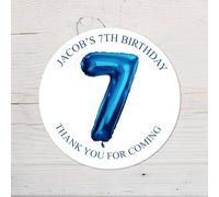 60 Second Makeover Limited 25 x Personalised 7th Birthday Vinyl Stickers, Thank You for Coming Circle Stickers Custom Waterproof Party Bag Labels Sweet Cone Labels 4.5cm - Blue