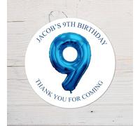 60 Second Makeover Limited 25 x Personalised 9th Birthday Vinyl Stickers, Thank You for Coming Circle Stickers Custom Waterproof Party Bag Labels Sweet Cone Labels 4.5cm - Blue
