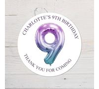 60 Second Makeover Limited 25 x Personalised 9th Birthday Vinyl Stickers, Thank You for Coming Circle Stickers Custom Waterproof Party Bag Labels Sweet Cone Labels 4.5cm - Ombre