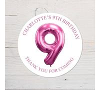 60 Second Makeover Limited 25 x Personalised 9th Birthday Vinyl Stickers, Thank You for Coming Circle Stickers Custom Waterproof Party Bag Labels Sweet Cone Labels 4.5cm - Hot Pink