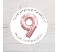 60 Second Makeover Limited 25 x Personalised 9th Birthday Vinyl Stickers, Thank You for Coming Circle Stickers Custom Waterproof Party Bag Labels Sweet Cone Labels 4.5cm - Pink