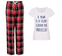 60 Second Makeover Limited A Yawn Is A Silent Scream for Prosecco Pyjamas Ladies Tartan Trouser Bottoms Pyjama French Bulldog