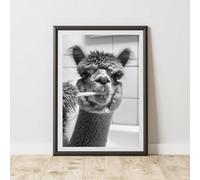 60 Second Makeover Limited Alpaca Brushing Teeth Quirky Animal Print Bathroom Accessories Wall Art Posters Pictures For Bathroom Walls Home Accessories Home Decoration Funny Humorous No Frame - A3