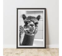 60 Second Makeover Limited Alpaca Brushing Teeth Quirky Animal Print Bathroom Accessories Wall Art Posters Pictures For Bathroom Walls Home Accessories Home Decoration Funny Humorous No Frame - A3