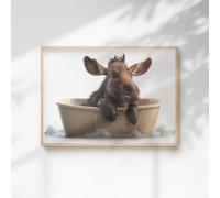 60 Second Makeover Limited Baby Moose Quirky Animal Print Bathroom Accessories Wall Art Posters Pictures For Bathroom Walls Home Accessories Home Decoration No Frame - A4