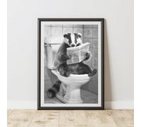 60 Second Makeover Limited Badger On The Toilet Quirky Animal Print Bathroom Accessories Wall Art Posters Pictures For Bathroom Walls Home Accessories Home Decoration Funny Humorous No Frame - A4